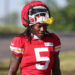 ST. JOSEPH, MO - AUGUST 02: Kansas City Chiefs wide receiver Marquise Brown (5) during training camp on August 2, 2024 at Missouri Western State University in St. Joseph, MO. (Photo by Scott Winters/Icon Sportswire via Getty Images)