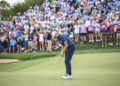 CASTLE ROCK, COLORADO - AUGUST 25:  Keegan Bradley misses a par putt on the 18th hole green during the final round of the BMW Championship, the second event of the FedExCup Playoffs, at Castle Pines Golf Club on August 25, 2024 in Castle Rock, Colorado. (Photo by Keyur Khamar/PGA TOUR via Getty Images)