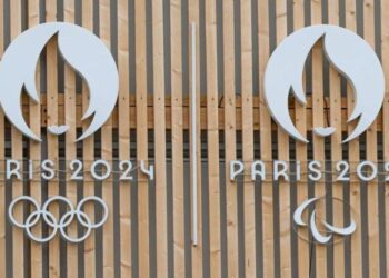 The logos of the Paris Olympic and Paralympic Games on display