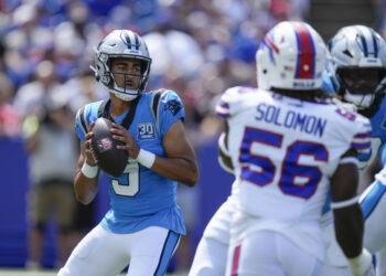 Carolina Panthers quarterback Bryce Young got his first preseason action this year against the Buffalo Bills. (AP Photo/Charles Krupa)