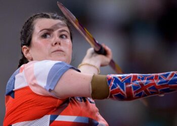 Hollie Arnold of Britain competes in the womens javelin F46 final at the Tokyo 2020 Paralympic Games