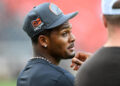 CLEVELAND, OHIO - AUGUST 17: Deshaun Watson #4 of the Cleveland Browns looks on prior to a preseason game against the Minnesota Vikings at Cleveland Browns Stadium on August 17, 2024 in Cleveland, Ohio. (Photo by Nick Cammett/Diamond Images via Getty Images)