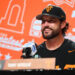 OMAHA, NEBRASKA - JUNE 24: Head coach Tony Vitello of the Tennessee Volunteers talks to the media after defeating the Texas A&M Aggies to win the Division I Men's Baseball Championship held at Charles Schwab Field on June 24, 2024 in Omaha, Nebraska.  (Photo by C. Morgan Engel/NCAA Photos via Getty Images)