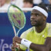 CINCINNATI, OH - AUGUST 19:  Frances Tiafoe of the USA hits a backhand against Jannik Sinner of Italy during the championship round of the Cincinnati Open at the Lindner Family Tennis Center on August 19, 2024 in Mason, OH. (Photo by Shelley Lipton/Icon Sportswire via Getty Images)