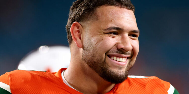 MIAMI GARDENS, FLORIDA - OCTOBER 21: Cam McCormick #84 of the Miami Hurricanes looks on prior to a game against the Clemson Tigers at Hard Rock Stadium on October 21, 2023 in Miami Gardens, Florida. (Photo by Megan Briggs/Getty Images)