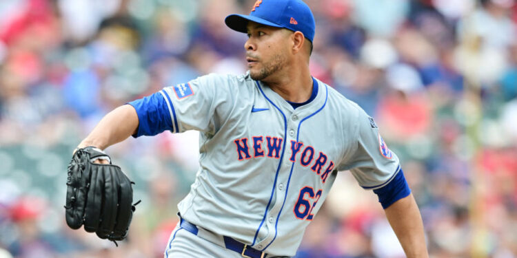 May 22, 2024; Cleveland, Ohio, USA; New York Mets starting pitcher Jose Quintana (62) throws a pitch during the first inning against the Cleveland Guardians at Progressive Field.