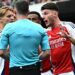 Declan Rice protests about sending off to referee