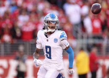 Jameson Williams of the Detroit Lions had a strong finish to his second NFL season. (Photo by Ezra Shaw/Getty Images)