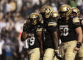 BOULDER, COLORADO - SEPTEMBER 21: Micah Welch #29 of the Colorado Buffaloes celebrates with teammates after scoring a touchdown during the fourth quarter against the Baylor Bears at Folsom Field on September 21, 2024 in Boulder, Colorado. (Photo by Andrew Wevers/Getty Images)