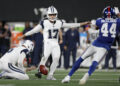 Dallas Cowboys kicker Brandon Aubrey missed a field goal that was huge for bettors. (AP Photo/Adam Hunger)