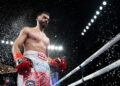 NEW YORK, NEW YORK - FEBRUARY 04:  John Bauza heads back to his corner between rounds against Richardson Hitchins during their Super Lightweight fight  at The Hulu Theater at Madison Square Garden on February 04, 2023 in New York City. (Photo by Al Bello/Getty Images)