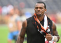 CLEVELAND, OHIO - SEPTEMBER 22: Quarterback Deshaun Watson #4 of the Cleveland Browns reacts after his team was defeated by the New York Giants at Cleveland Browns Stadium on September 22, 2024 in Cleveland, Ohio. (Photo by Jason Miller/Getty Images)