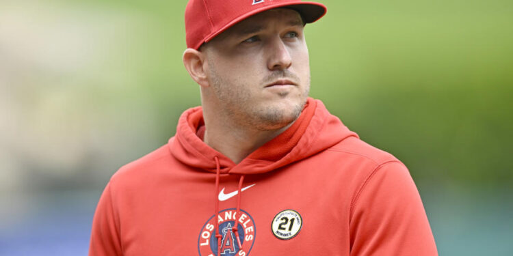 ANAHEIM, CA - SEPTEMBER 15: Mike Trout of the Los Angeles Angels before an MLB game between the Houston Astros and the Los Angeles Angels on September 15, 2024, at Angel Stadium in Anaheim, CA. (Photo by John McCoy/Icon Sportswire via Getty Images)