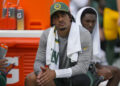 Sep 15, 2024; Green Bay, Wisconsin, USA; Green Bay Packers quarterback Jordan Love looks on from the sidelines during the fourth quarter against the Indianapolis Colts at Lambeau Field. Mandatory Credit: Jeff Hanisch-Imagn Images