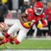 Feb 11, 2024; Paradise, Nevada, USA; San Francisco 49ers safety Logan Ryan (33) tackles Kansas City Chiefs wide receiver Rashee Rice (4) during the second quarter of Super Bowl LVIII at Allegiant Stadium. Mandatory Credit: Kirby Lee-USA TODAY Sports