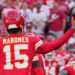 Sep 15, 2024; Kansas City, Missouri, USA; Kansas City Chiefs quarterback Patrick Mahomes (15) throws a pass against the Cincinnati Bengals during the game at GEHA Field at Arrowhead Stadium. Mandatory Credit: Denny Medley-Imagn Images