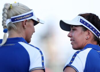 Charley Hull (left) and Georgia Hall – Solheim Cup 2024: Europe win crucial fourballs points to trail USA 10-6 after day two