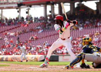 With his power-speed combo, Elly De La Cruz once again provided many of the high points for the Reds in 2024. (Photo by Kirk Irwin/Getty Images)