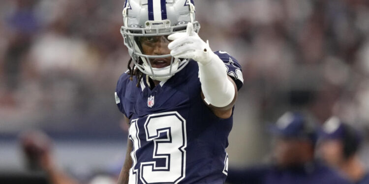 ARLINGTON, TEXAS - AUGUST 24: Tyron Billy-Johnson #13 of the Dallas Cowboys gestures after catching a pass for a first down during the first half of a preseason game against the Los Angeles Chargers at AT&T Stadium on August 24, 2024 in Arlington, Texas. (Photo by Sam Hodde/Getty Images)