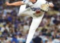 Los Angeles, California September 6, 2024-Dodgers pitcher Landon Knack throws a pitch.