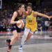 INDIANAPOLIS, INDIANA - MAY 28: Caitlin Clark #22 of the Indiana Fever drives to the basket against Kia Nurse #10 of the Los Angeles Sparks at Gainbridge Fieldhouse on May 28, 2024 in Indianapolis, Indiana. (Photo by Justin Casterline/Getty Images)