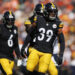 DENVER, CO - SEPTEMBER 15: Safety Minkah Fitzpatrick #39 of the Pittsburgh Steelers celebrates during the first quarter of an NFL football game against the Denver Broncos, at Empower Field at Mile High on September 15, 2024 in Denver, Colorado. (Photo by Brooke Sutton/Getty Images)