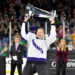 LOWELL, MASSACHUSETTS - MAY 29: Kendall Coyne Schofield #26 of Minnesota raises The Walter Cup after Minnesota defeated Boston at Tsongas Center on May 29, 2024 in Lowell, Massachusetts. (Photo by Troy Parla/Getty Images)