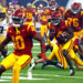 LAS VEGAS, NV - SEPTEMBER 01: Running back Woody Marks (4) of the USC Trojans runs upfield during the Modelo Vegas Kickoff Classic featuring the USC Trojans versus the LSU Tigers on September 1, 2024 at Allegiant Stadium in Las Vegas, Nevada. (Photo by Jeff Speer/Icon Sportswire via Getty Images)