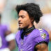 GREEN BAY, WISCONSIN - AUGUST 24: Nate Wiggins #2 of the Baltimore Ravens participates in warmups prior to a preseason game against the Green Bay Packers at Lambeau Field on August 24, 2024 in Green Bay, Wisconsin.  (Photo by Stacy Revere/Getty Images)