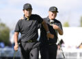 MONTREAL, QUEBEC - SEPTEMBER 27: Sungjae Im and Hideki Matsuyama of the International Team react to a birdie putt on the 10th green during Friday's Foursomes matches on day two of the 2024 Presidents Cup at The Royal Montreal Golf Club on September 27, 2024 in Montreal, Quebec. (Photo by Keyur Khamar/PGA TOUR via Getty Images)