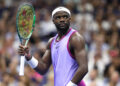 NEW YORK, NEW YORK - SEPTEMBER 01: Frances Tiafoe of the United States looks on during the fourth set against Alexei Popyrin of Australia during their Men's Singles Fourth Round match on Day Seven of the 2024 US Open at USTA Billie Jean King National Tennis Center on September 01, 2024 in the Flushing neighborhood of the Queens borough of New York City. (Photo by Jamie Squire/Getty Images)