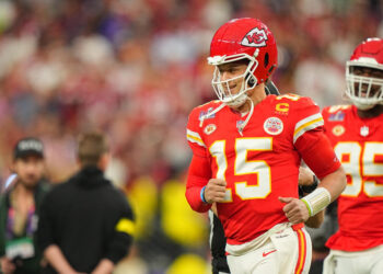 Football: Super Bowl LVIII: Kansas City Chiefs Patrick Mahomes (15) in action, runs on the field vs San Francisco 49ers at Allegiant Stadium. 
Las Vegas, NV 2/11/2024 
CREDIT: Erick W. Rasco (Photo by Erick W. Rasco/Sports Illustrated via Getty Images) 
(Set Number: X164496 TK1)