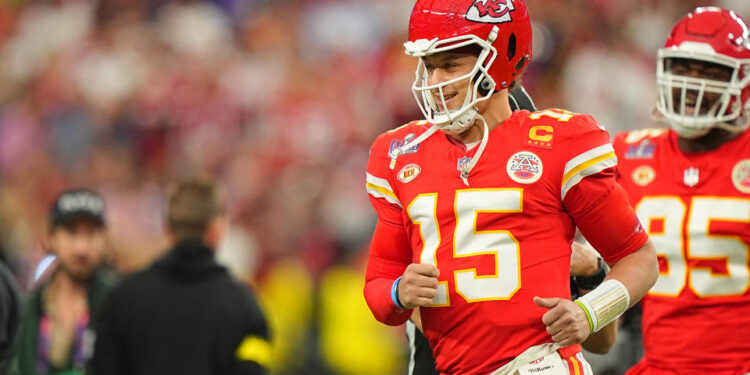 Football: Super Bowl LVIII: Kansas City Chiefs Patrick Mahomes (15) in action, runs on the field vs San Francisco 49ers at Allegiant Stadium. 
Las Vegas, NV 2/11/2024 
CREDIT: Erick W. Rasco (Photo by Erick W. Rasco/Sports Illustrated via Getty Images) 
(Set Number: X164496 TK1)