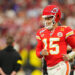 Football: Super Bowl LVIII: Kansas City Chiefs Patrick Mahomes (15) in action, runs on the field vs San Francisco 49ers at Allegiant Stadium. 
Las Vegas, NV 2/11/2024 
CREDIT: Erick W. Rasco (Photo by Erick W. Rasco/Sports Illustrated via Getty Images) 
(Set Number: X164496 TK1)