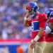 EAST RUTHERFORD, NEW JERSEY - SEPTEMBER 08: Daniel Jones #8 of the New York Giants reacts after throwing an incomplete pass in the foruth quarter of the game against the Minnesota Vikings at MetLife Stadium on September 08, 2024 in East Rutherford, New Jersey. (Photo by Mitchell Leff/Getty Images)