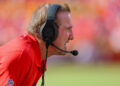 Chiefs defensive coordinator Steve Spagnuolo called for a timeout and it was granted. (Photo by David Eulitt/Getty Images)