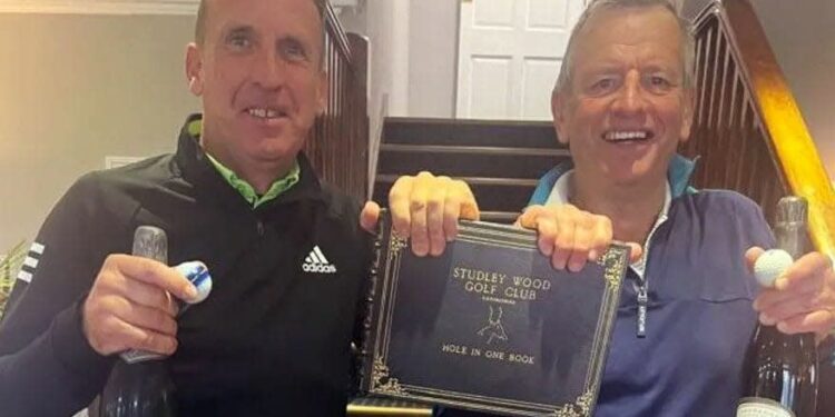 Steve Wilmhurst, left, and Liam Nairn were 'overjoyed' to get consecutive holes in one at Studley Wood Golf Club