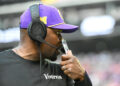 Vikings defensive coordinator Brian Flores has his unit off to a great start this season. (Photo by Stephen Maturen/Getty Images)