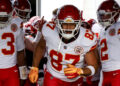 JACKSONVILLE, FL - AUGUST 10: Tight End Travis Kelce #87 of the Kansas City Chiefs runs on the field from the tunnel prior to a preseason game against the Jacksonville Jaguars at EverBank Stadium on August 10, 2024 in Jacksonville, Florida. The Jaguars defeated the Chiefs 26 to 13. (Photo by Don Juan Moore/Getty Images)