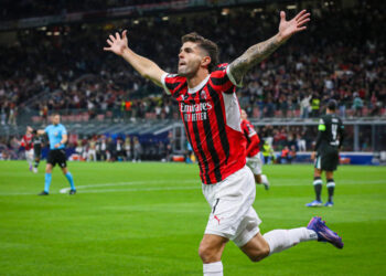 MILAN, ITALY - SEPTEMBER 17: Christian Pulisic of AC Milan celebrates the goal scored during the UEFA Champions League 2024/25 League Phase MD1 match between AC Milan and Liverpool FC at Stadio San Siro on September 17, 2024 in Milan, Italy. (Photo by Vasile Mihai-Antonio/Getty Images)