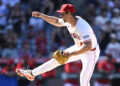 ANAHEIM, CALIFORNIA - SEPTEMBER 01: Ben Joyce #44 of the Los Angeles Angels pitches during the ninth inning against the Seattle Mariners at Angel Stadium of Anaheim on September 01, 2024 in Anaheim, California. (Photo by Orlando Ramirez/Getty Images)