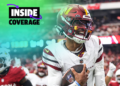 GLENDALE, ARIZONA - SEPTEMBER 29: Jayden Daniels #5 of the Washington Commanders runs the ball for a touchdown during the third quarter against the Arizona Cardinals at State Farm Stadium on September 29, 2024 in Glendale, Arizona. (Photo by Christian Petersen/Getty Images)