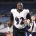 JACKSONVILLE, FL - DECEMBER 17: Justin Madubuike #92 of the Baltimore Ravens celebrates after an NFL football game against the Jacksonville Jaguars at EverBank Stadium on December 17, 2023 in Jacksonville, Florida. (Photo by Perry Knotts/Getty Images)