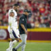 Kyle Van Noy walks of the field after fracturing an orbital bone against the Chiefs last week. (AP Photo/Charlie Riedel)