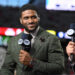 LAS VEGAS, NV - DECEMBER 02: Fox college football studio analyst Reggie Bush looks on before the Pac-12 Conference championship game between the Utah Utes and the USC Trojans at Allegiant Stadium on December 2, 2022 in Las Vegas, Nevada. (Photo by Brian Rothmuller/Icon Sportswire via Getty Images)