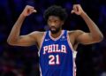 Joel Embiid shakes his fists