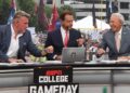 Pat McAfee, Nick Saban, and Lee Corso fist bump