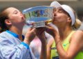 Jelena Ostapenko and Lyudmyla KIchenok celebrate