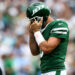 NASHVILLE, TENNESSEE - SEPTEMBER 15: Aaron Rodgers #8 of the New York Jets reacts during the second half against the Tennessee Titans at Nissan Stadium on September 15, 2024 in Nashville, Tennessee. (Photo by Justin Ford/Getty Images)