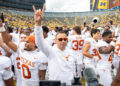 Texas coach Steve Sarkisian had plenty to celebrate about after the Longhorns trounced the Wolverines 31-12 on Saturday. (Aaron J. Thornton/Getty Images)